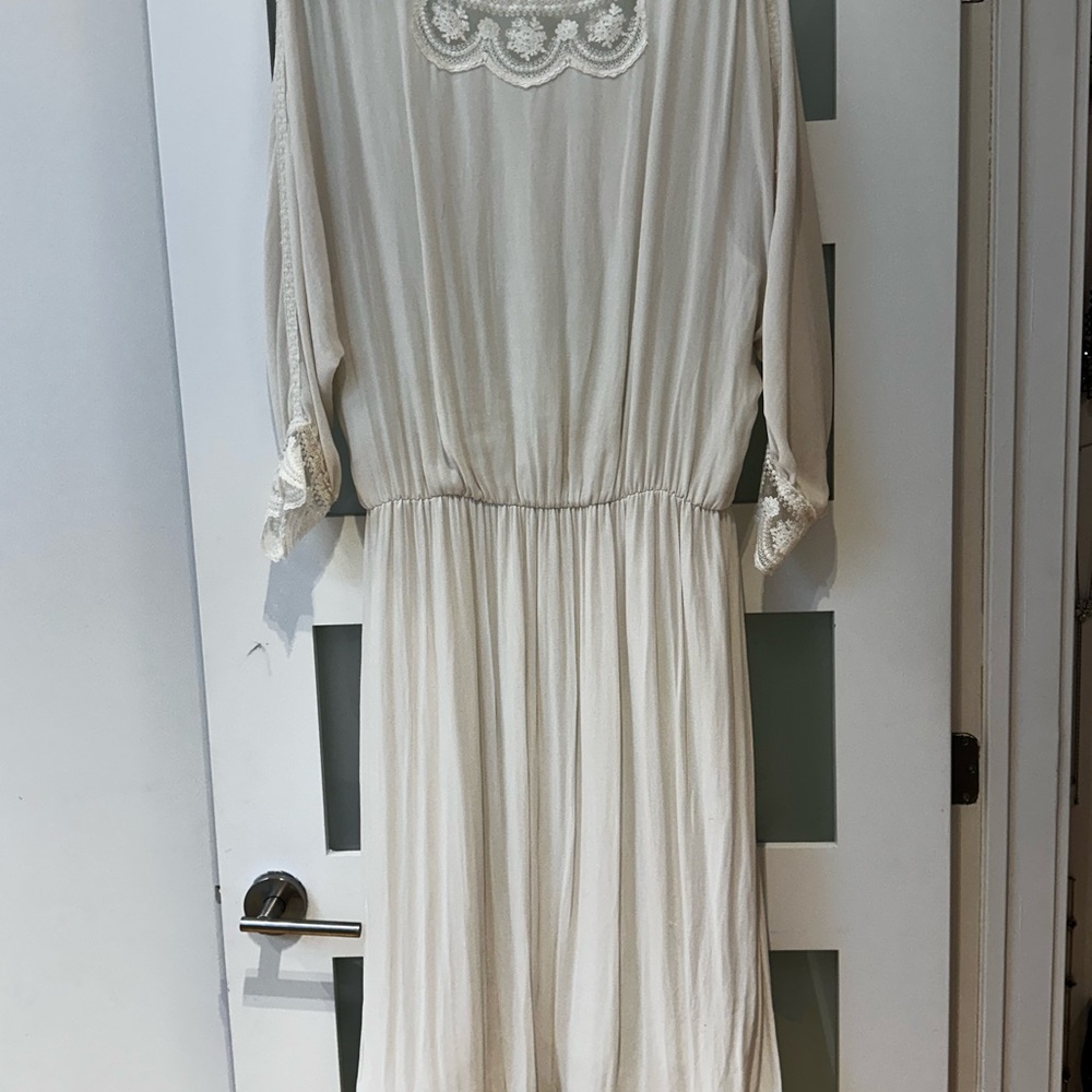 Zara Cream Long Sleeve Dress with Lace Details